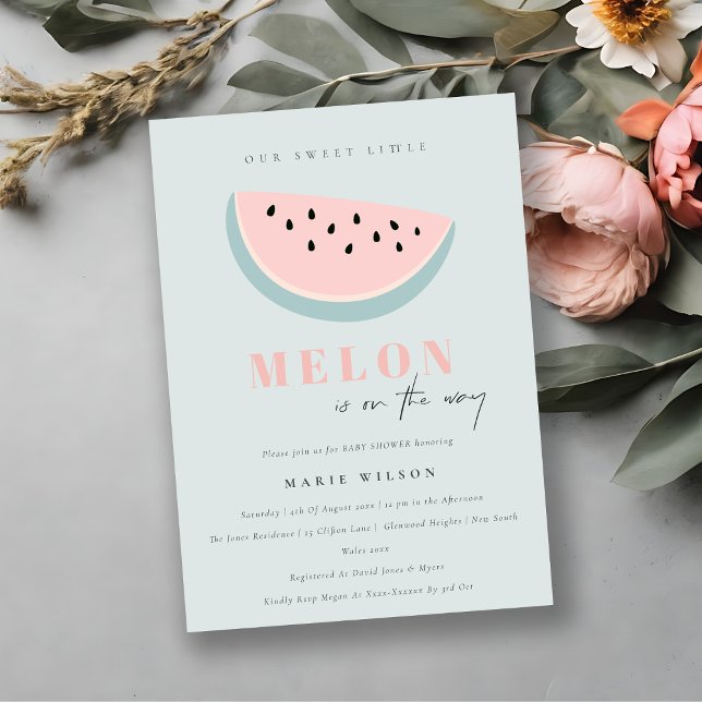 Invitación Cuidar nuestro pequeño Melón Pastel Azul Rosa Baby (Subido por el creador)