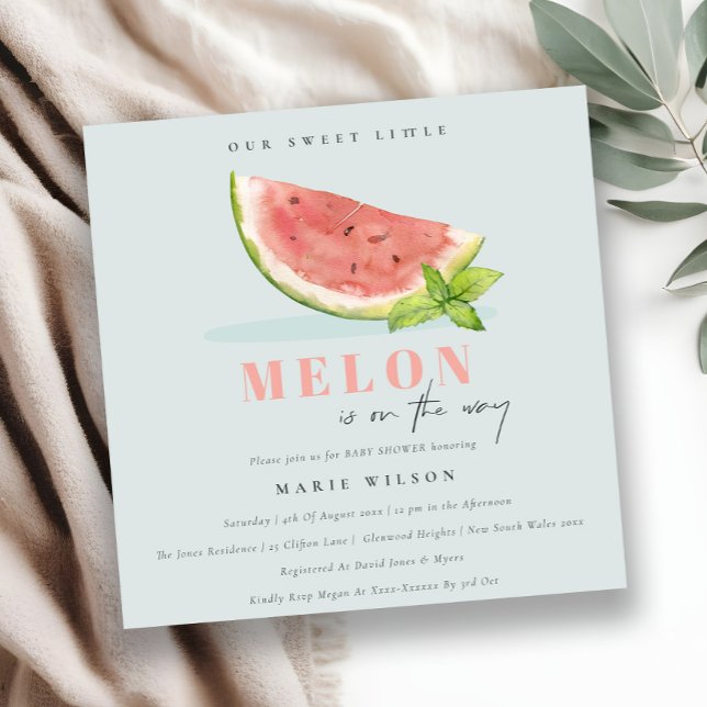 Invitación Cuidar nuestro pequeño Melon Watercolor Azul Baby  (Subido por el creador)