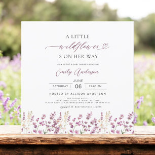 Invitación Cuidar un pequeño Baby Shower morado de flores sil