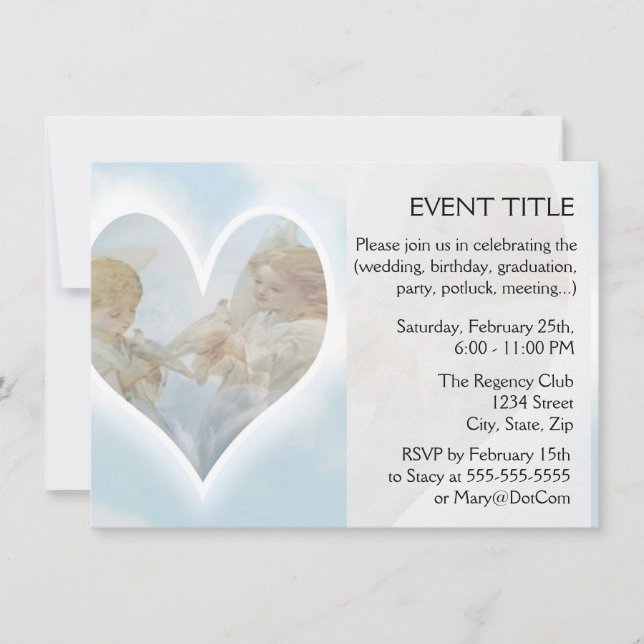 Invitación Cuidar y preocupar a los cherubos con palomas en l (Anverso)