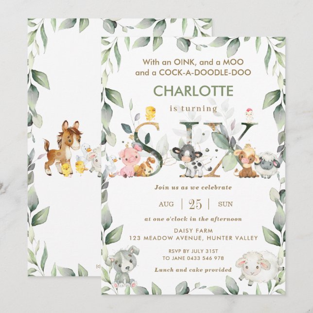 Invitación Cultivos de animales de granja Barnyard Greenery 6 (Anverso / Reverso)