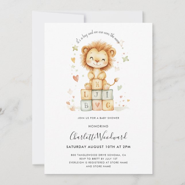Invitación Cum Lion Cub Boy Baby Shower (Anverso)
