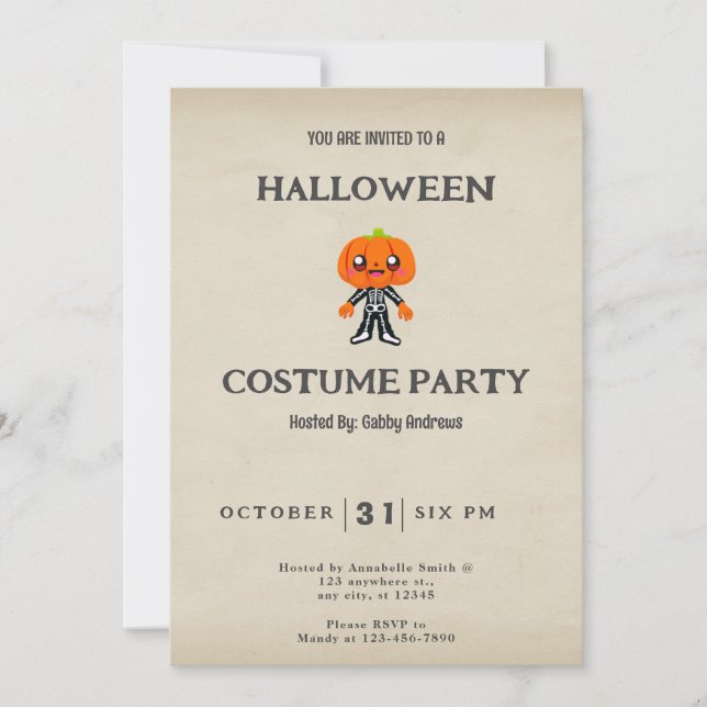 Invitación Cumpkinhead Skeleton Vintage Halloween (Anverso)