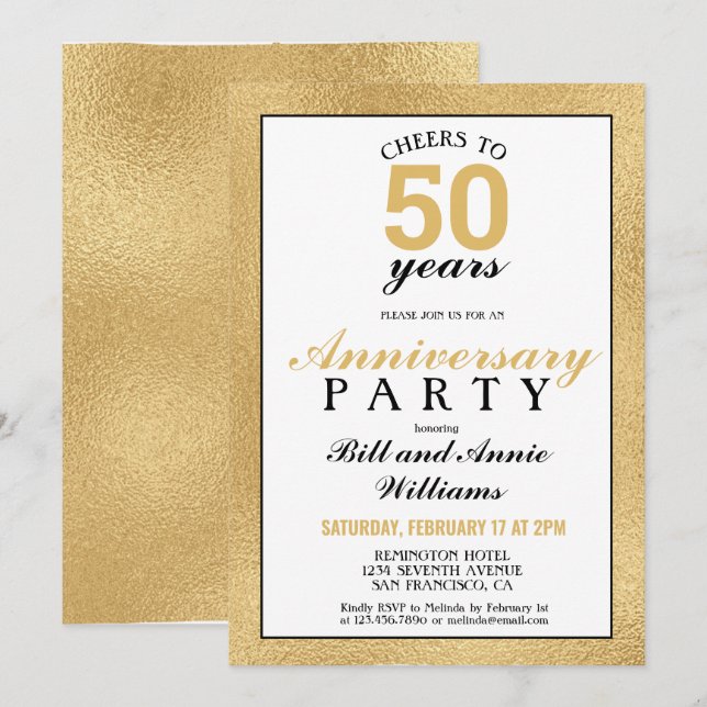 Invitación Cumple 50 años de bodas Cheers a 50 años de fiesta (Anverso / Reverso)