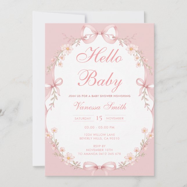 Invitación Cumple de Bebé Niña Hola Rosa (Anverso)