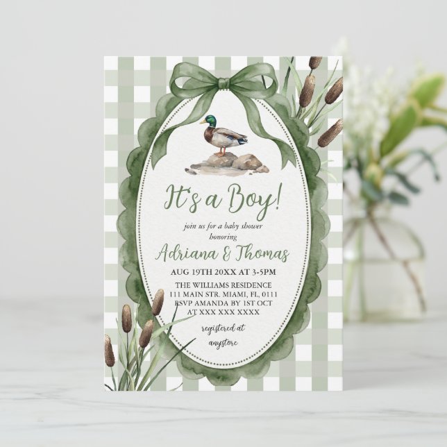 Invitación Cumple de Bebé Niño Pato Silvestre (Anverso de pie)