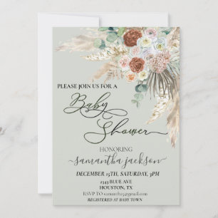 Invitación Cumple de Bebé Pampas Hierba Boho Acuarela