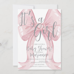 Invitación Cumple de lazo rosa para niña