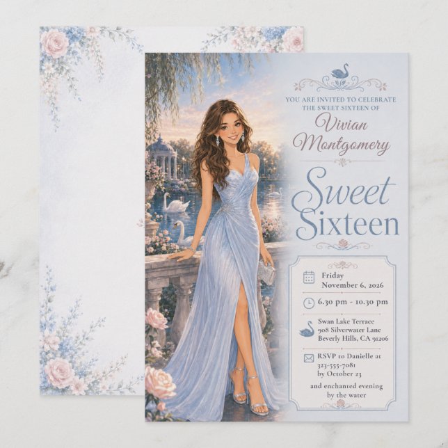 Invitación Cumple Dulces Dieciséis Lagos Azul (Anverso / Reverso)