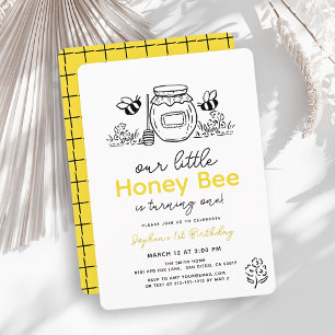 Invitación Cumpleaños 1º Abeja de Miel Pequeña Dibujada a Man