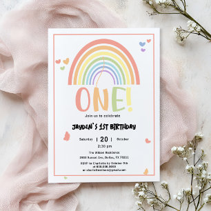 Invitación Cumpleaños 1º adorable arcoíris pastel