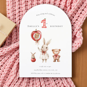 Invitación Cumpleaños "1º" adorable con acuarela minimalista