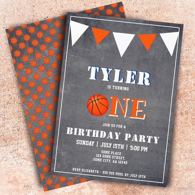Invitación Cumpleaños 1º adorable de baloncesto en pizarra (Subido por el creador)