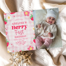 Invitación Cumpleaños 1º adorable de Berry con foto de fresa