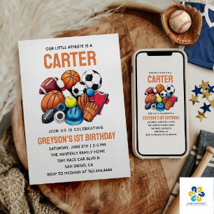 Invitación Cumpleaños 1º All Star Modern Boys Sports Balls