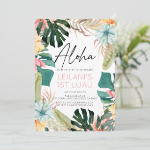 Invitación Cumpleaños 1º Aloha Tropical Floral & Botánico