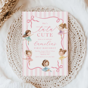 Invitación Cumpleaños 1º Bailarina Tutú de Niña Rosa Ballet