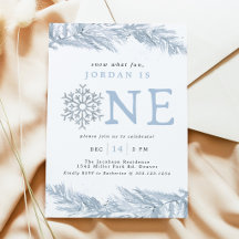 Invitación cumpleaños 1º Blue Snowflake, Nieve Qué