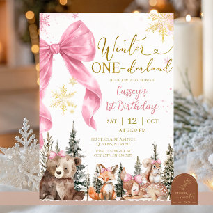 Invitación Cumpleaños 1º Bosque Invernal Animal