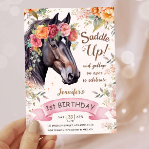 Invitación Cumpleaños 1º caballo niñas Montar a caballo vaque
