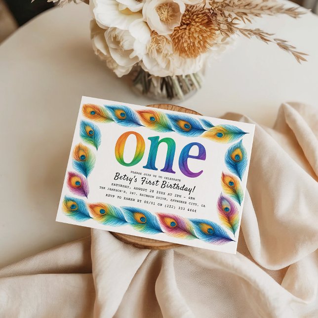 Invitación Cumpleaños 1º con Acuarela de Arcoíris | Bebé Colo (Rainbow Watercolor 1st Birthday | Colorful Baby Invitation)