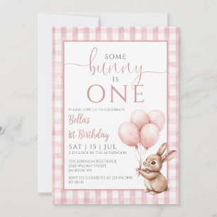 Invitación Cumpleaños 1º con globos rosados de conejito