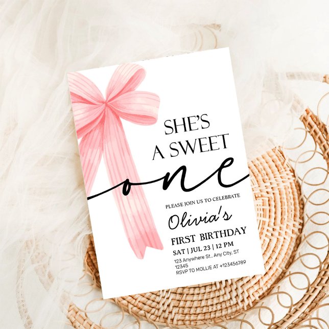 Invitación Cumpleaños 1º con Lazo Rosa (Subido por el creador)