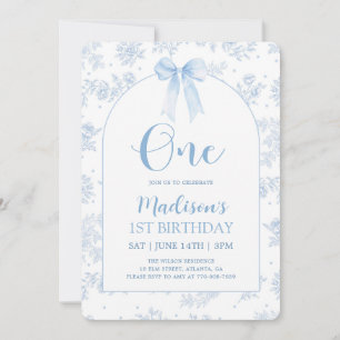 Invitación Cumpleaños 1º con Toile Francés Chinoiserie Lazo A