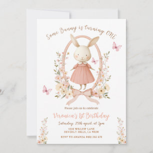 Invitación Cumpleaños 1º Conejito Conejita Floral Bonito Prim