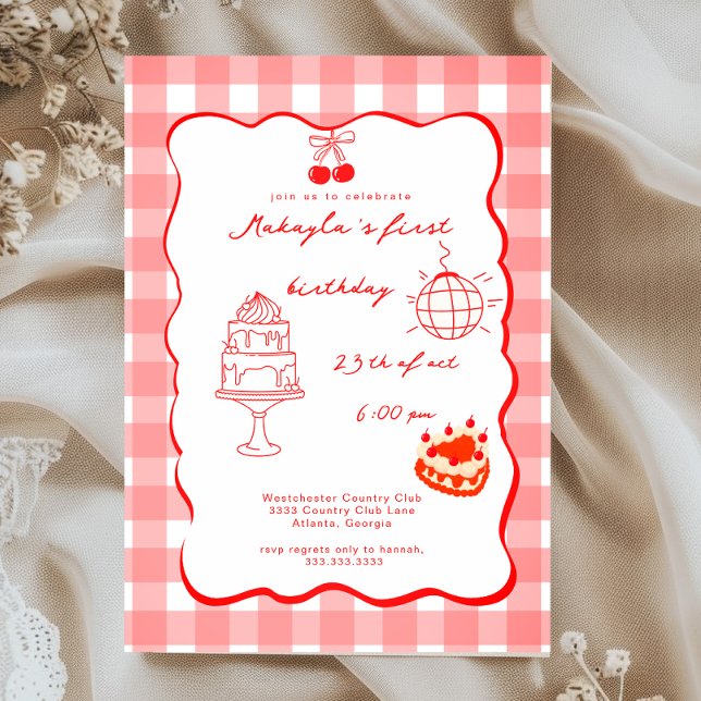 Invitación Cumpleaños 1º Coquette Cereza Acuarela  (Subido por el creador)