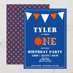Invitación Cumpleaños 1º Cute Baloncesto Azul