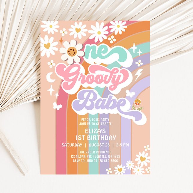 Invitación Cumpleaños 1º Daisy Rainbow Groovy (Subido por el creador)