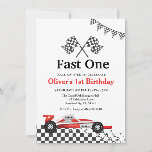 Invitación Cumpleaños 1º de Auto de Carreras, Fiesta de Cumpl