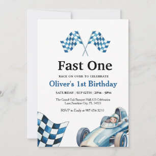 Invitación Cumpleaños 1º de Auto de Carreras, Fiesta de Cumpl