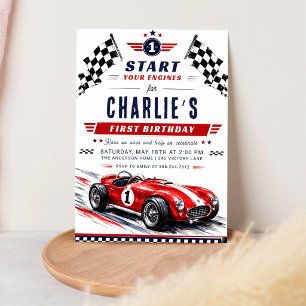 Invitación Cumpleaños 1º de Coche de Carreras Vintage