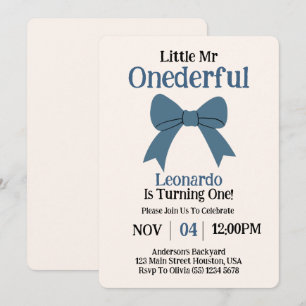 Invitación Cumpleaños 1º de Cute Mr Onederful Niño con Lazo A