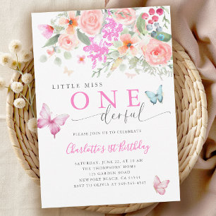 Invitación Cumpleaños 1º de la maravillosa mariposa floral Mi