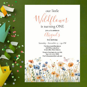 Invitación Cumpleaños 1º de Little Wildflower Butterfly Meado