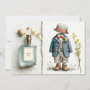 Invitación Cumpleaños 1º del bebé naval y boceto de perfume