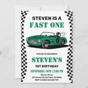 Invitación Cumpleaños 1º del Coche de Carreras Antiguo Veloz