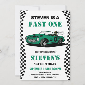 Invitación Cumpleaños 1º del Coche de Carreras Antiguo Veloz