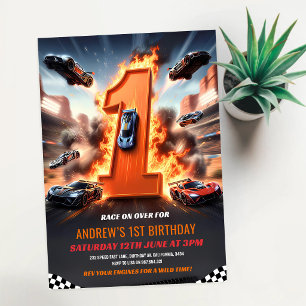 Invitación Cumpleaños 1º del Coche de Carreras Rojo