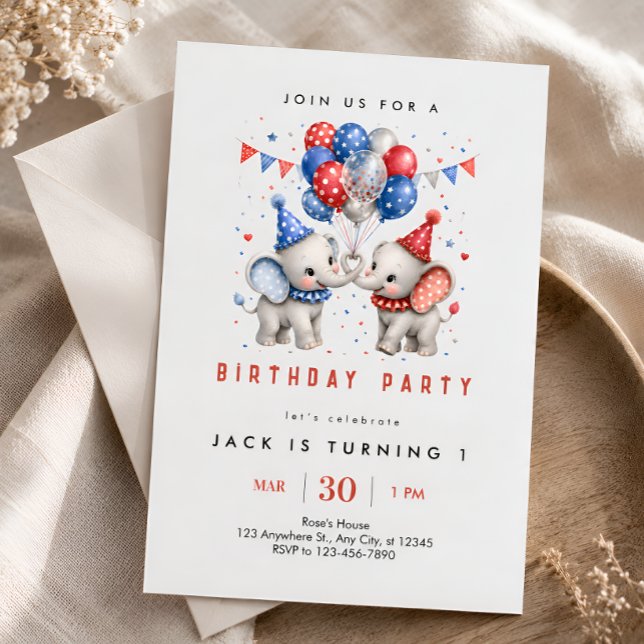 Invitación Cumpleaños 1º del Elefante Rojo Azul (Subido por el creador)