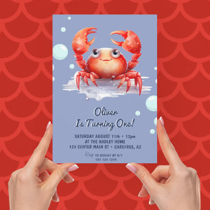 Invitación Cumpleaños 1º del lindo niño cangrejo rojo