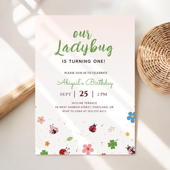 Invitación Cumpleaños 1º divertida mariquita flores caprichos (Subido por el creador)