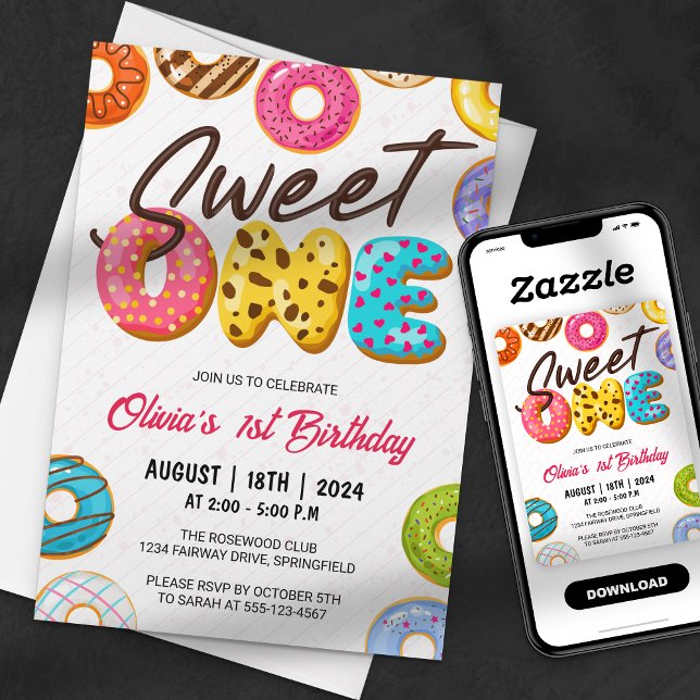 Invitación Cumpleaños 1º Donut Dulce Adorable (Subido por el creador)
