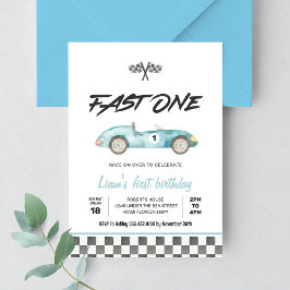 Invitación Cumpleaños 1º Fast ONE Coche de Carreras Antiguo