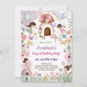 Invitación Cumpleaños 1º Floral Fairy Girl