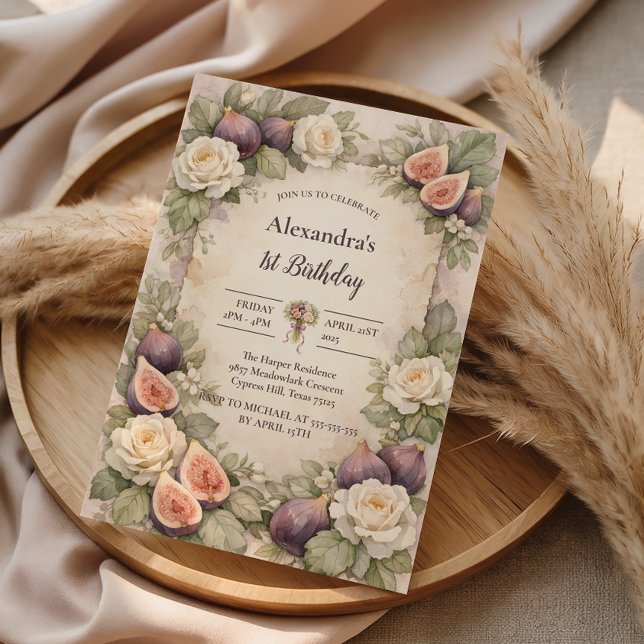 Invitación Cumpleaños 1º Floral Higo Neutral (Subido por el creador)
