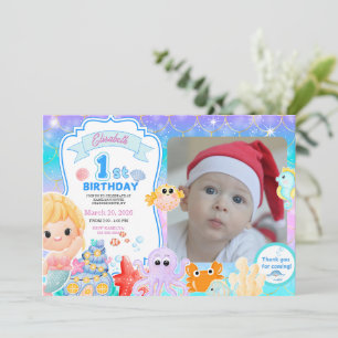 Invitación Cumpleaños 1º Foto Purpura Mar de Hadas